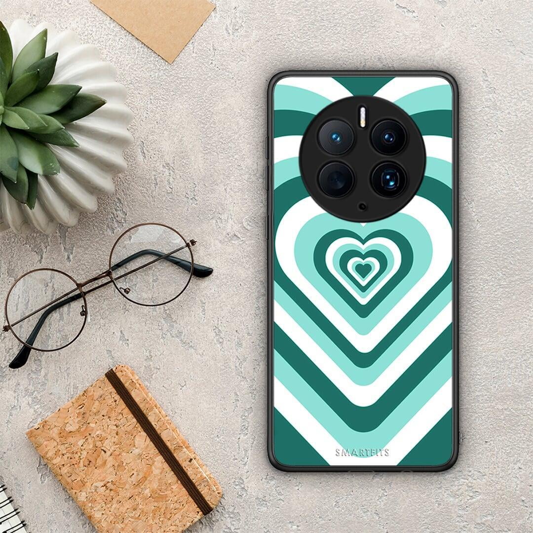 Θήκη Huawei Mate 50 Pro Green Hearts από τη Smartfits με σχέδιο στο πίσω μέρος και μαύρο περίβλημα | Huawei Mate 50 Pro Green Hearts Case with Colorful Back and Black Bezels