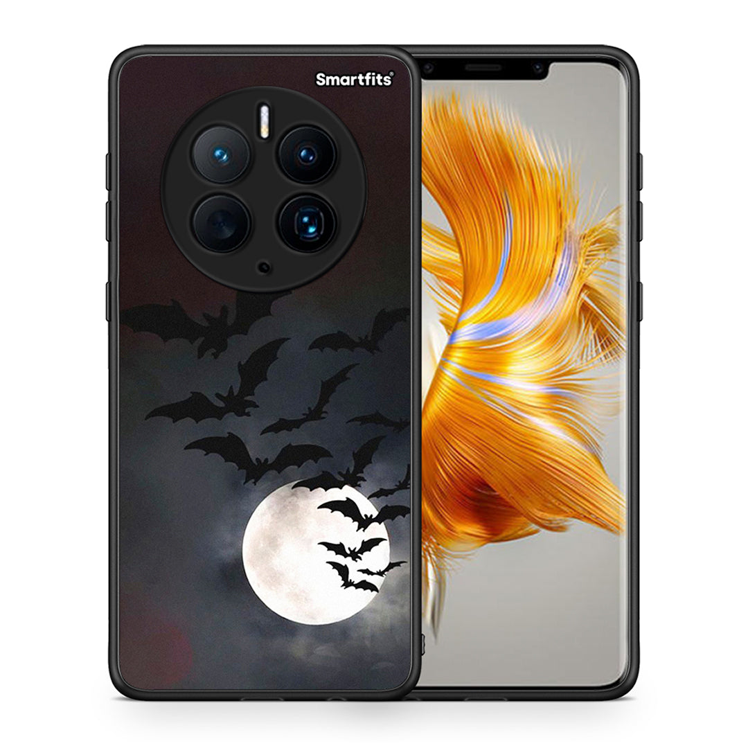 Θήκη Huawei Mate 50 Pro Halloween Bat Night από τη Smartfits με σχέδιο στο πίσω μέρος και μαύρο περίβλημα | Huawei Mate 50 Pro Halloween Bat Night Case with Colorful Back and Black Bezels