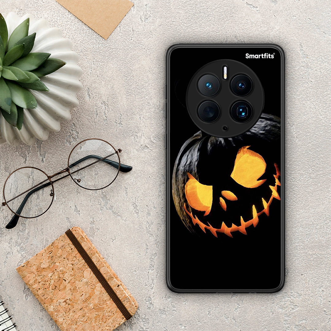 Θήκη Huawei Mate 50 Pro Halloween Scary Pumpkin από τη Smartfits με σχέδιο στο πίσω μέρος και μαύρο περίβλημα | Huawei Mate 50 Pro Halloween Scary Pumpkin Case with Colorful Back and Black Bezels