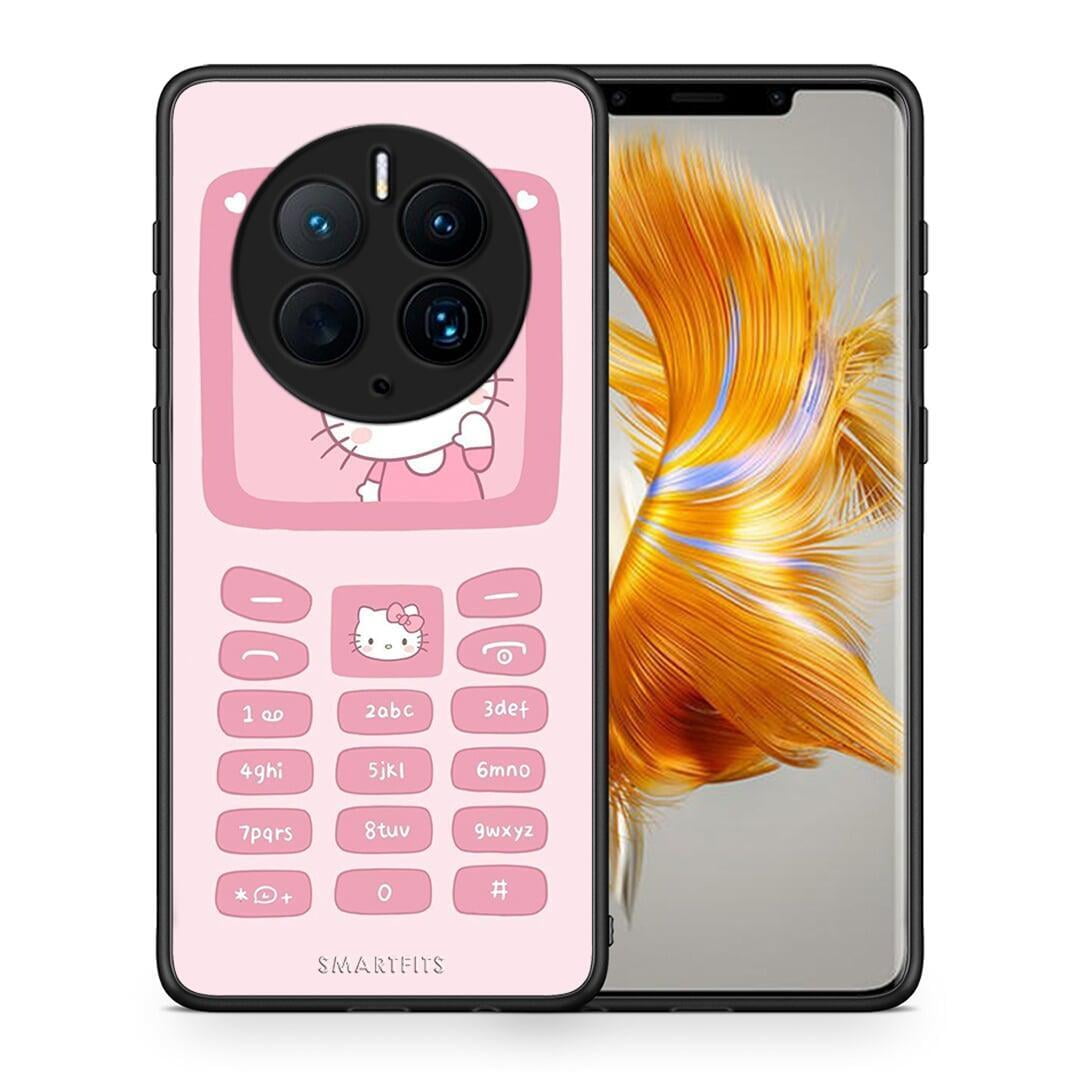 Θήκη Huawei Mate 50 Pro Hello Kitten από τη Smartfits με σχέδιο στο πίσω μέρος και μαύρο περίβλημα | Huawei Mate 50 Pro Hello Kitten Case with Colorful Back and Black Bezels