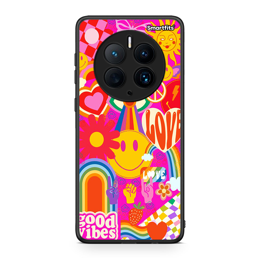 Θήκη Huawei Mate 50 Pro Hippie Love από τη Smartfits με σχέδιο στο πίσω μέρος και μαύρο περίβλημα | Huawei Mate 50 Pro Hippie Love Case with Colorful Back and Black Bezels
