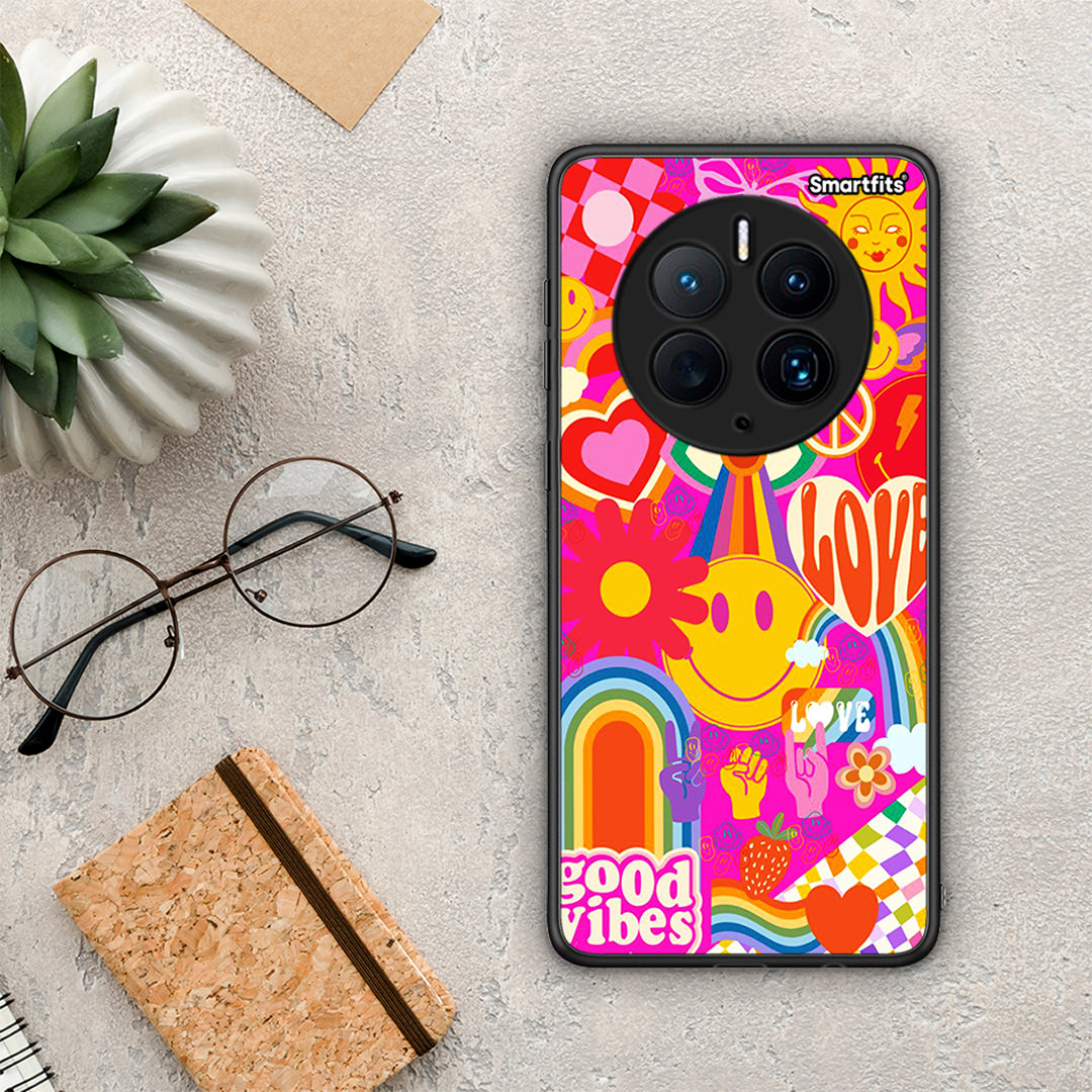 Θήκη Huawei Mate 50 Pro Hippie Love από τη Smartfits με σχέδιο στο πίσω μέρος και μαύρο περίβλημα | Huawei Mate 50 Pro Hippie Love Case with Colorful Back and Black Bezels