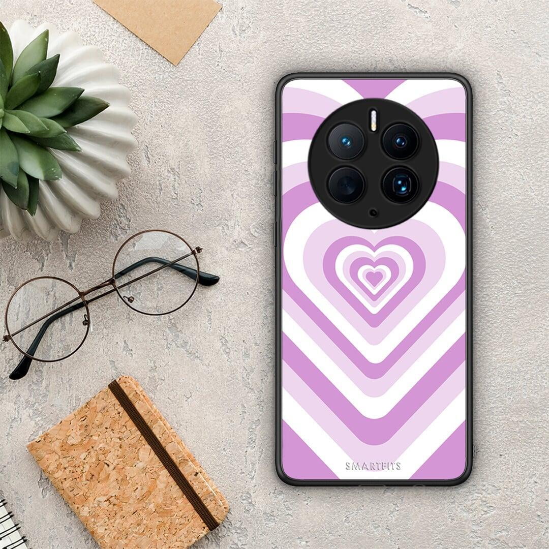 Θήκη Huawei Mate 50 Pro Lilac Hearts από τη Smartfits με σχέδιο στο πίσω μέρος και μαύρο περίβλημα | Huawei Mate 50 Pro Lilac Hearts Case with Colorful Back and Black Bezels
