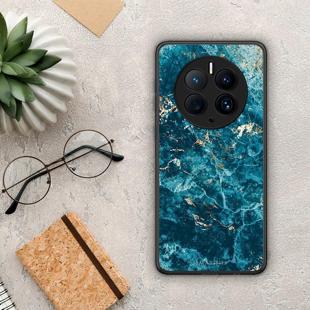 Θήκη Huawei Mate 50 Pro Marble Blue από τη Smartfits με σχέδιο στο πίσω μέρος και μαύρο περίβλημα | Huawei Mate 50 Pro Marble Blue Case with Colorful Back and Black Bezels