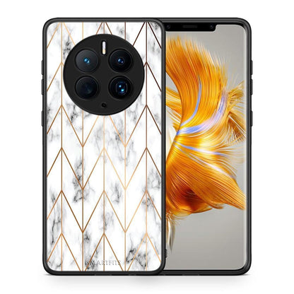 Θήκη Huawei Mate 50 Pro Marble Gold Geometric από τη Smartfits με σχέδιο στο πίσω μέρος και μαύρο περίβλημα | Huawei Mate 50 Pro Marble Gold Geometric Case with Colorful Back and Black Bezels