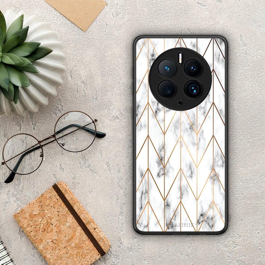 Θήκη Huawei Mate 50 Pro Marble Gold Geometric από τη Smartfits με σχέδιο στο πίσω μέρος και μαύρο περίβλημα | Huawei Mate 50 Pro Marble Gold Geometric Case with Colorful Back and Black Bezels