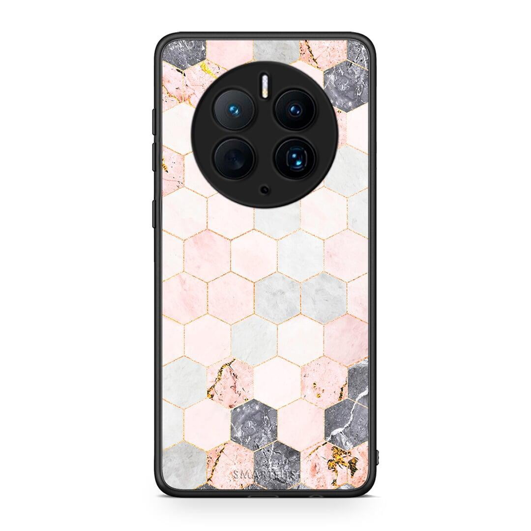 Θήκη Huawei Mate 50 Pro Marble Hexagon Pink από τη Smartfits με σχέδιο στο πίσω μέρος και μαύρο περίβλημα | Huawei Mate 50 Pro Marble Hexagon Pink Case with Colorful Back and Black Bezels