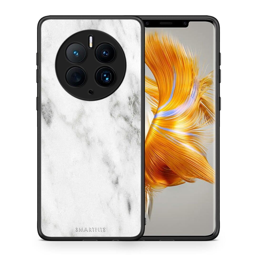 Θήκη Huawei Mate 50 Pro Marble White από τη Smartfits με σχέδιο στο πίσω μέρος και μαύρο περίβλημα | Huawei Mate 50 Pro Marble White Case with Colorful Back and Black Bezels