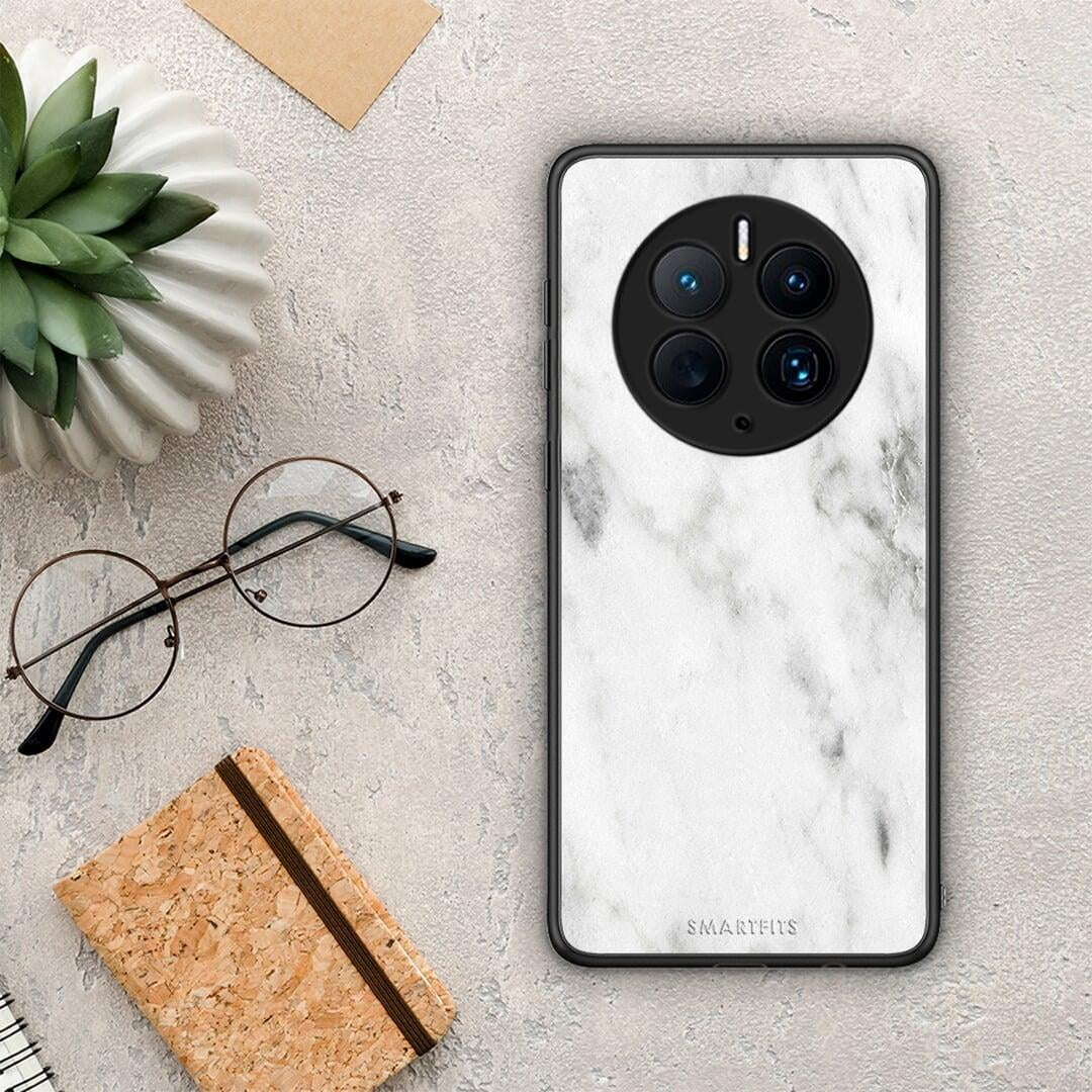 Θήκη Huawei Mate 50 Pro Marble White από τη Smartfits με σχέδιο στο πίσω μέρος και μαύρο περίβλημα | Huawei Mate 50 Pro Marble White Case with Colorful Back and Black Bezels