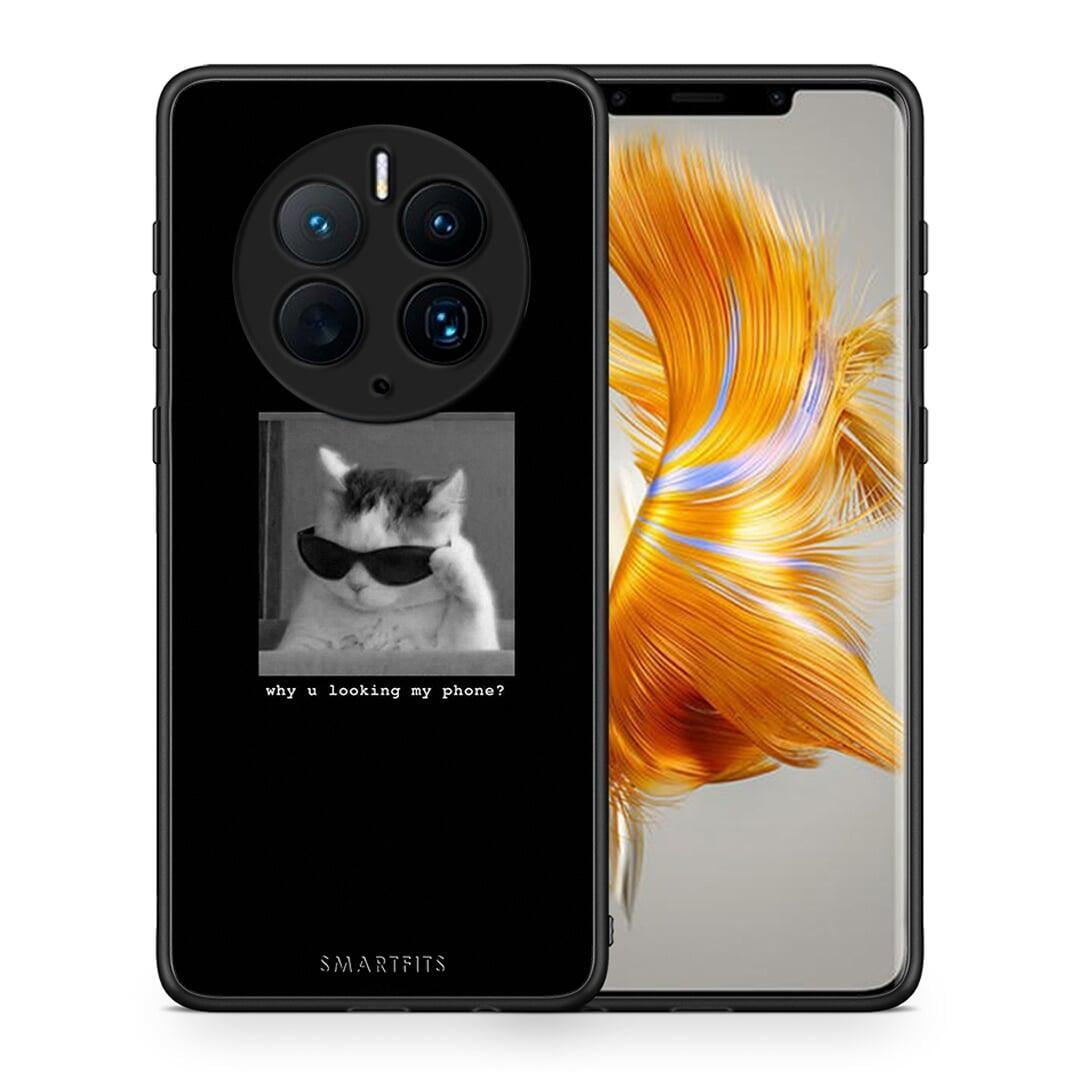 Θήκη Huawei Mate 50 Pro Meme Cat από τη Smartfits με σχέδιο στο πίσω μέρος και μαύρο περίβλημα | Huawei Mate 50 Pro Meme Cat Case with Colorful Back and Black Bezels