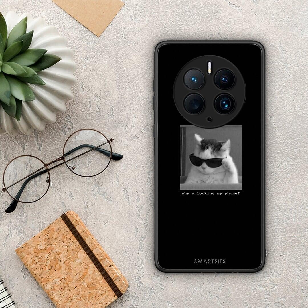 Θήκη Huawei Mate 50 Pro Meme Cat από τη Smartfits με σχέδιο στο πίσω μέρος και μαύρο περίβλημα | Huawei Mate 50 Pro Meme Cat Case with Colorful Back and Black Bezels