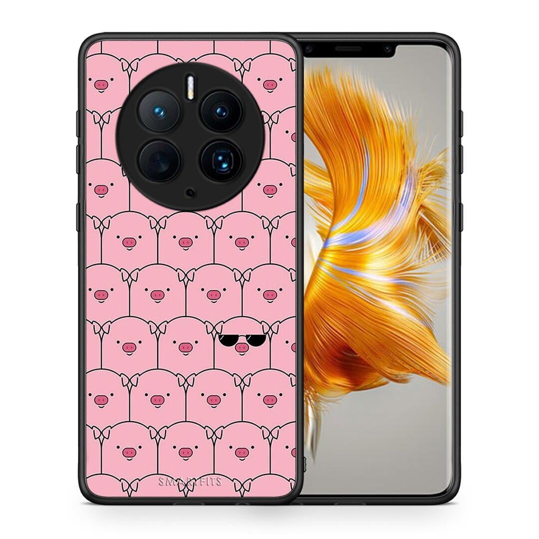 Θήκη Huawei Mate 50 Pro Pig Glasses από τη Smartfits με σχέδιο στο πίσω μέρος και μαύρο περίβλημα | Huawei Mate 50 Pro Pig Glasses Case with Colorful Back and Black Bezels