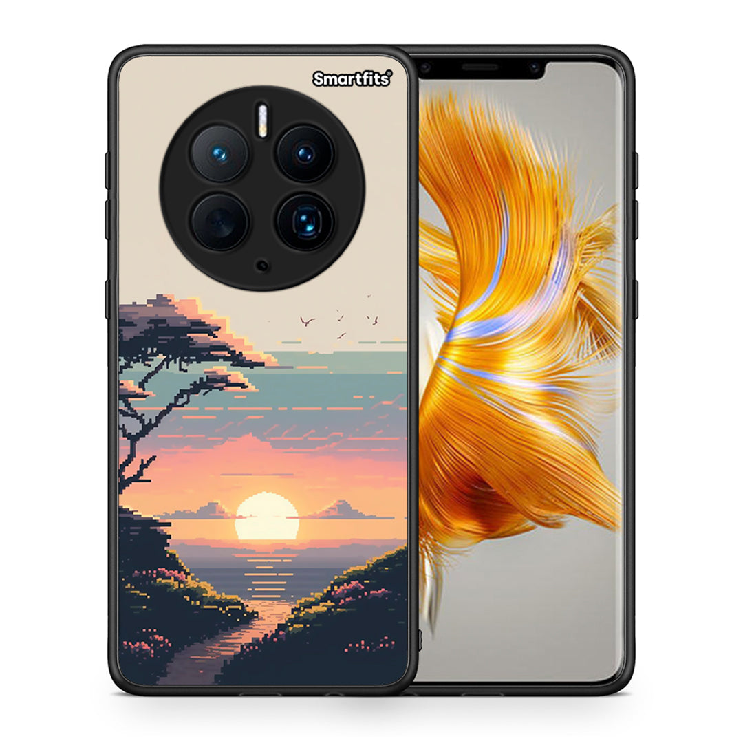 Θήκη Huawei Mate 50 Pro Pixel Sunset από τη Smartfits με σχέδιο στο πίσω μέρος και μαύρο περίβλημα | Huawei Mate 50 Pro Pixel Sunset Case with Colorful Back and Black Bezels