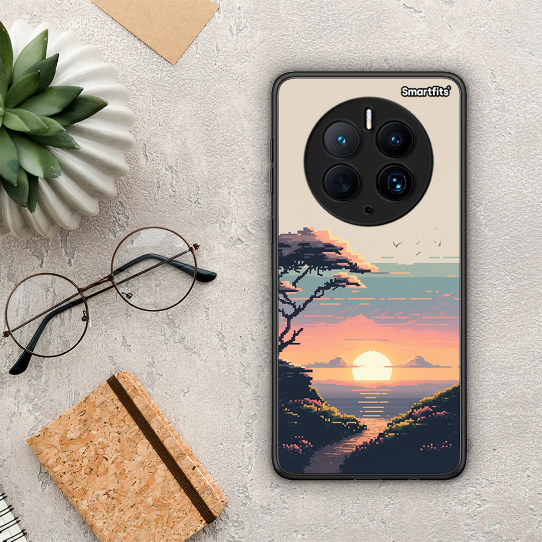 Θήκη Huawei Mate 50 Pro Pixel Sunset από τη Smartfits με σχέδιο στο πίσω μέρος και μαύρο περίβλημα | Huawei Mate 50 Pro Pixel Sunset Case with Colorful Back and Black Bezels