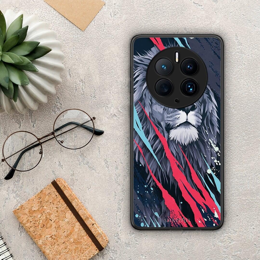 Θήκη Huawei Mate 50 Pro PopArt Lion Designer από τη Smartfits με σχέδιο στο πίσω μέρος και μαύρο περίβλημα | Huawei Mate 50 Pro PopArt Lion Designer Case with Colorful Back and Black Bezels