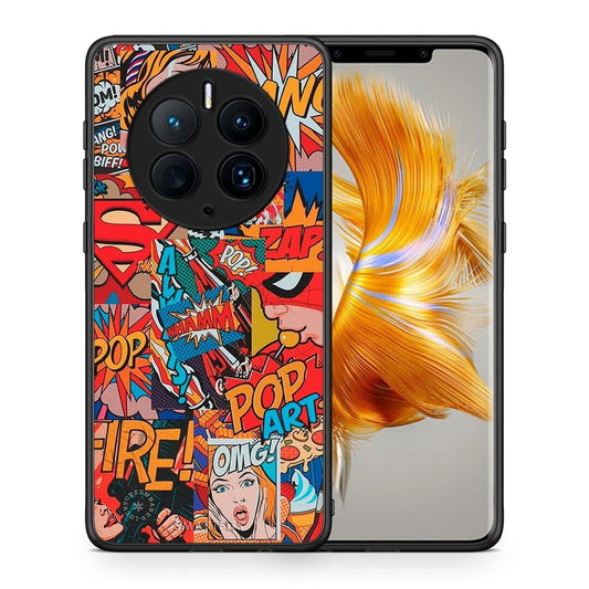 Θήκη Huawei Mate 50 Pro PopArt OMG από τη Smartfits με σχέδιο στο πίσω μέρος και μαύρο περίβλημα | Huawei Mate 50 Pro PopArt OMG Case with Colorful Back and Black Bezels