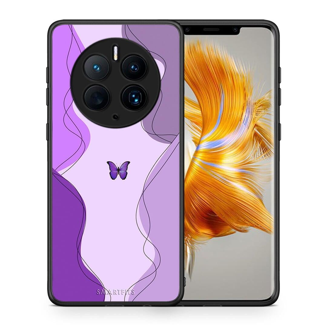 Θήκη Huawei Mate 50 Pro Purple Mariposa από τη Smartfits με σχέδιο στο πίσω μέρος και μαύρο περίβλημα | Huawei Mate 50 Pro Purple Mariposa Case with Colorful Back and Black Bezels