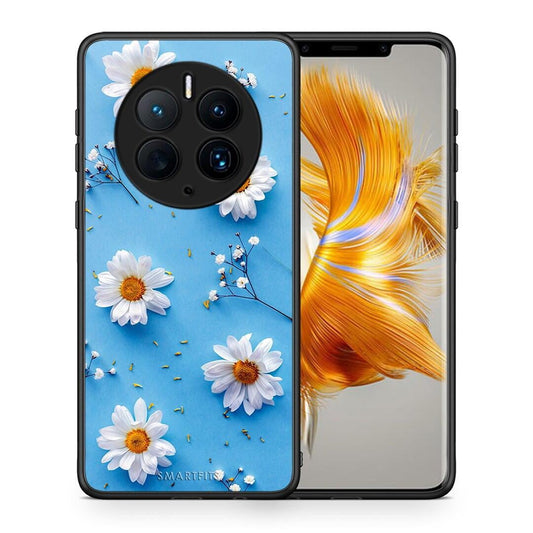 Θήκη Huawei Mate 50 Pro Real Daisies από τη Smartfits με σχέδιο στο πίσω μέρος και μαύρο περίβλημα | Huawei Mate 50 Pro Real Daisies Case with Colorful Back and Black Bezels
