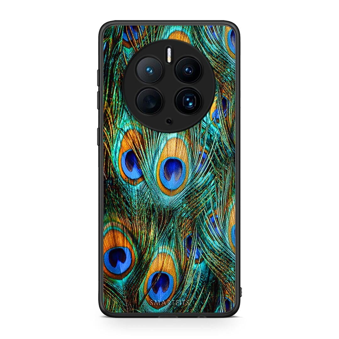 Θήκη Huawei Mate 50 Pro Real Peacock Feathers από τη Smartfits με σχέδιο στο πίσω μέρος και μαύρο περίβλημα | Huawei Mate 50 Pro Real Peacock Feathers Case with Colorful Back and Black Bezels