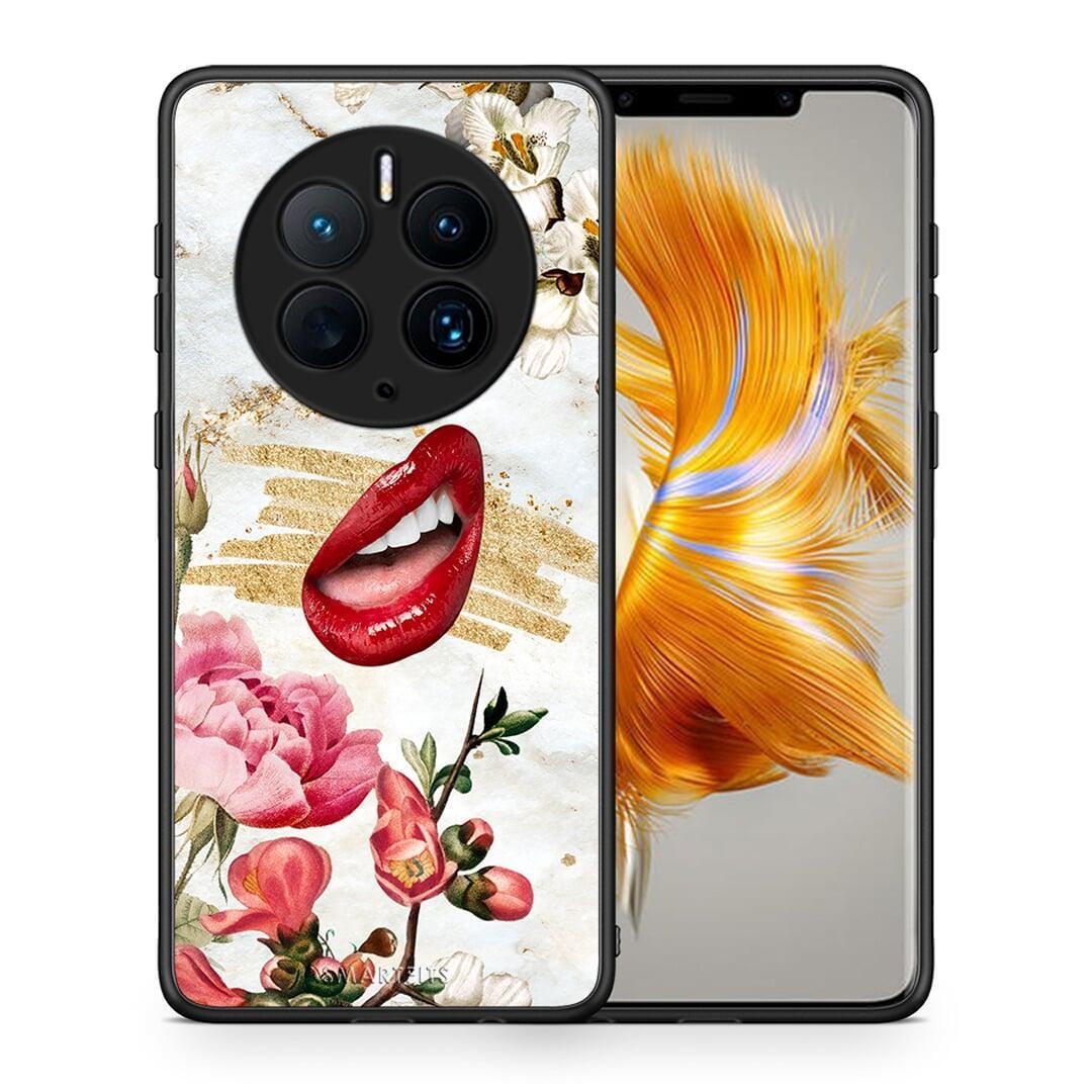 Θήκη Huawei Mate 50 Pro Red Lips από τη Smartfits με σχέδιο στο πίσω μέρος και μαύρο περίβλημα | Huawei Mate 50 Pro Red Lips Case with Colorful Back and Black Bezels