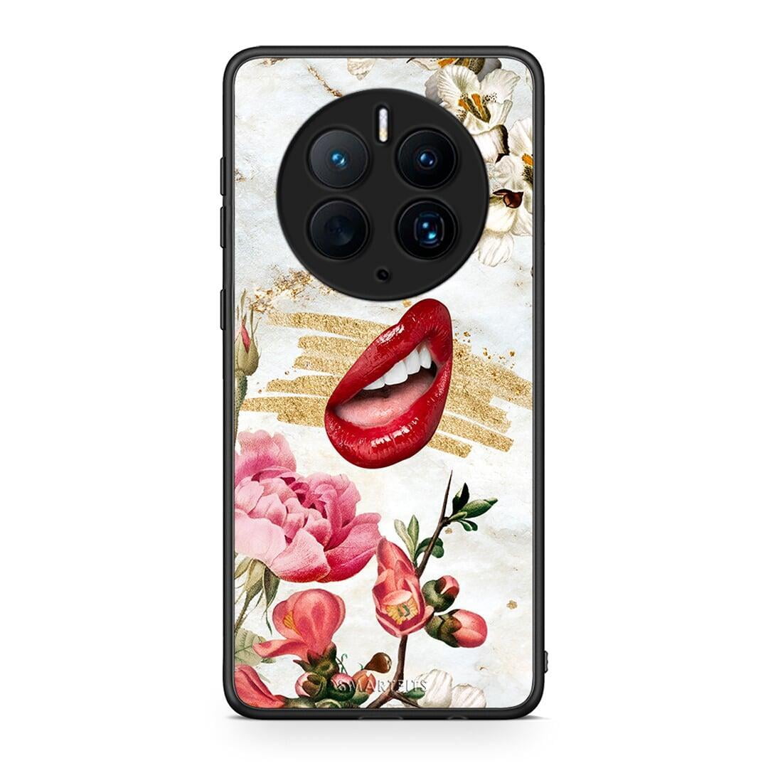 Θήκη Huawei Mate 50 Pro Red Lips από τη Smartfits με σχέδιο στο πίσω μέρος και μαύρο περίβλημα | Huawei Mate 50 Pro Red Lips Case with Colorful Back and Black Bezels