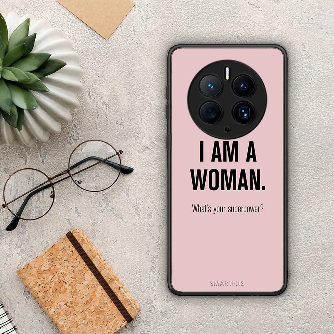 Θήκη Huawei Mate 50 Pro Superpower Woman από τη Smartfits με σχέδιο στο πίσω μέρος και μαύρο περίβλημα | Huawei Mate 50 Pro Superpower Woman Case with Colorful Back and Black Bezels