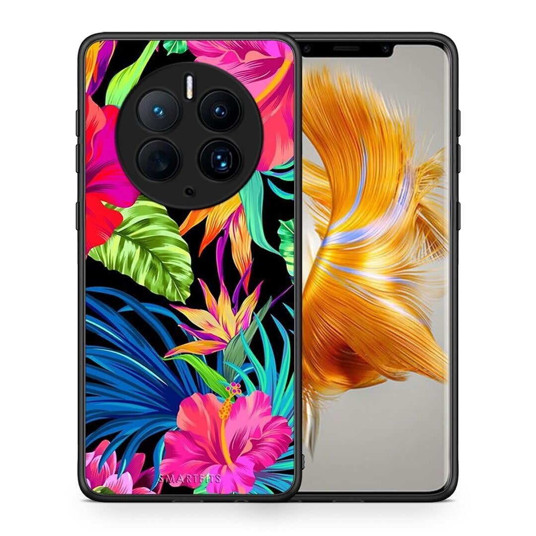 Θήκη Huawei Mate 50 Pro Tropical Flowers από τη Smartfits με σχέδιο στο πίσω μέρος και μαύρο περίβλημα | Huawei Mate 50 Pro Tropical Flowers Case with Colorful Back and Black Bezels