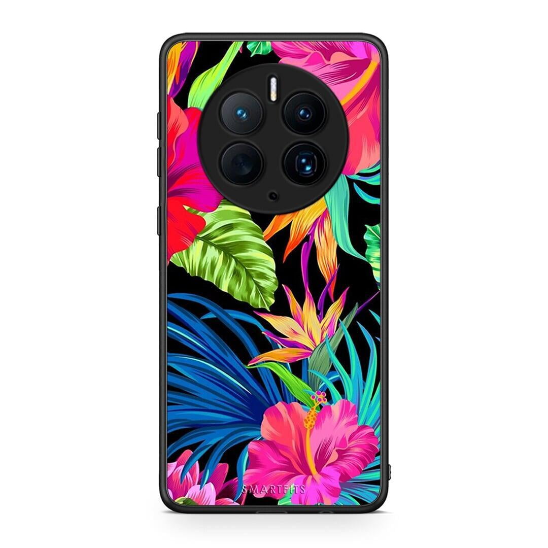 Θήκη Huawei Mate 50 Pro Tropical Flowers από τη Smartfits με σχέδιο στο πίσω μέρος και μαύρο περίβλημα | Huawei Mate 50 Pro Tropical Flowers Case with Colorful Back and Black Bezels