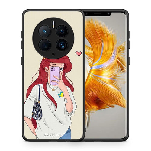 Θήκη Huawei Mate 50 Pro Walking Mermaid από τη Smartfits με σχέδιο στο πίσω μέρος και μαύρο περίβλημα | Huawei Mate 50 Pro Walking Mermaid Case with Colorful Back and Black Bezels