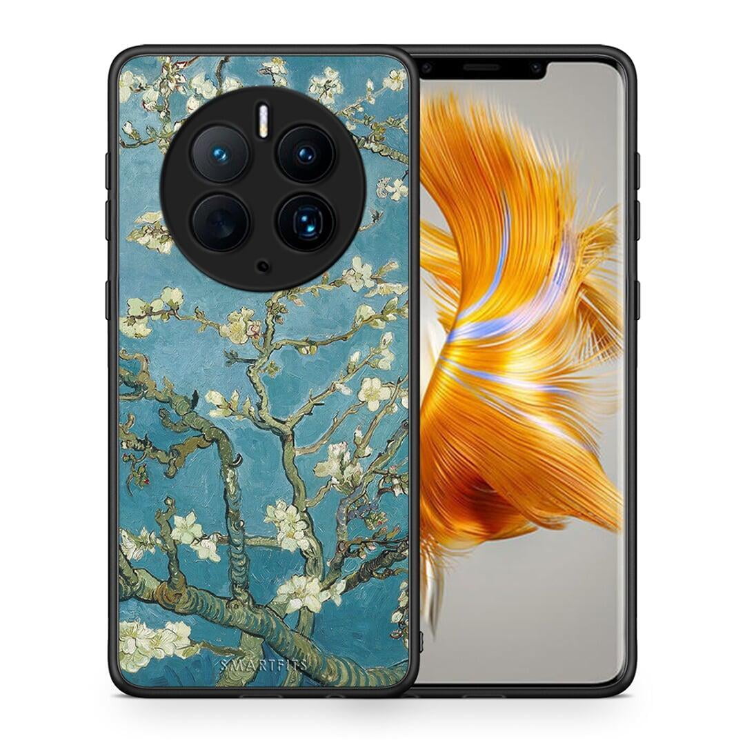 Θήκη Huawei Mate 50 Pro White Blossoms από τη Smartfits με σχέδιο στο πίσω μέρος και μαύρο περίβλημα | Huawei Mate 50 Pro White Blossoms Case with Colorful Back and Black Bezels