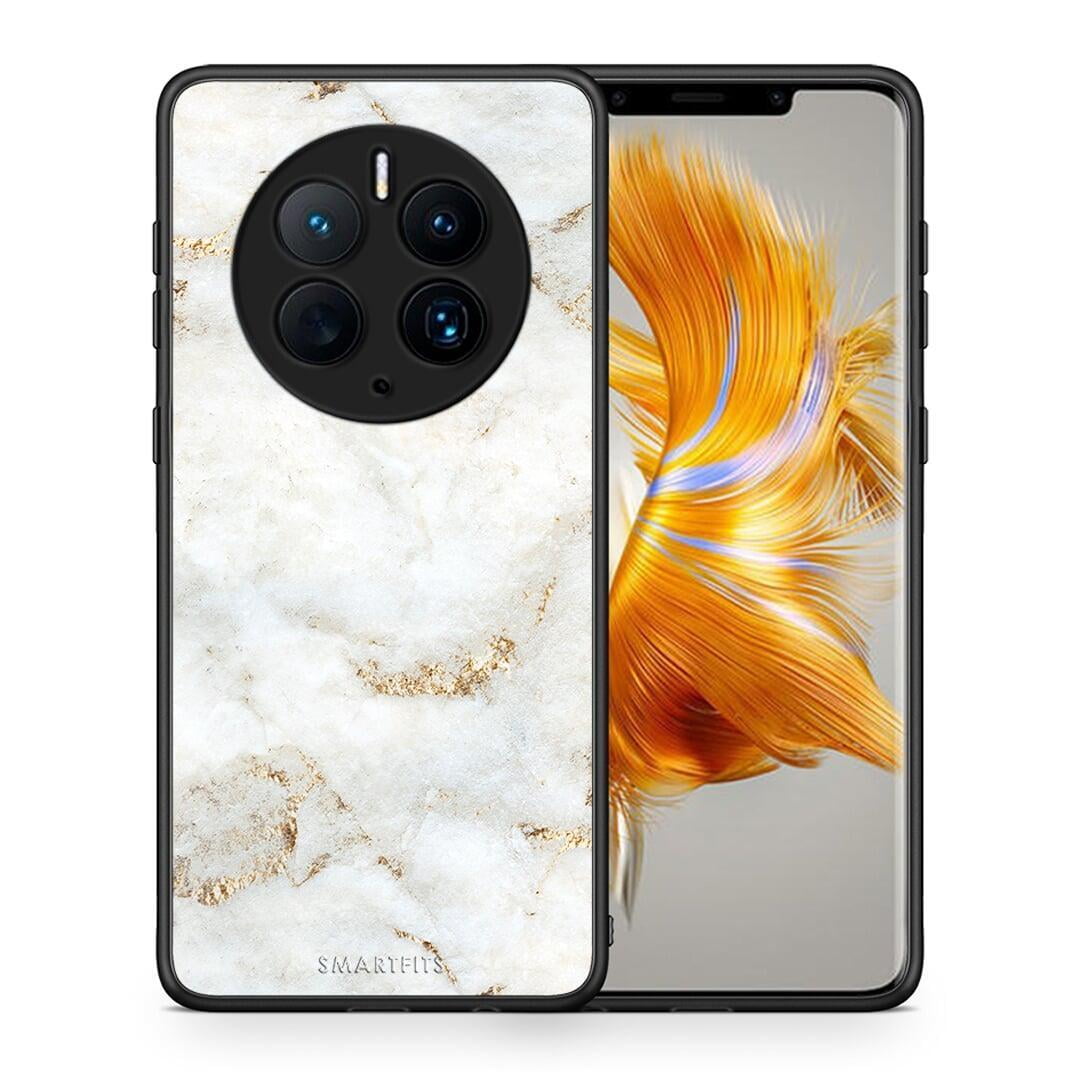 Θήκη Huawei Mate 50 Pro White Gold Marble από τη Smartfits με σχέδιο στο πίσω μέρος και μαύρο περίβλημα | Huawei Mate 50 Pro White Gold Marble Case with Colorful Back and Black Bezels