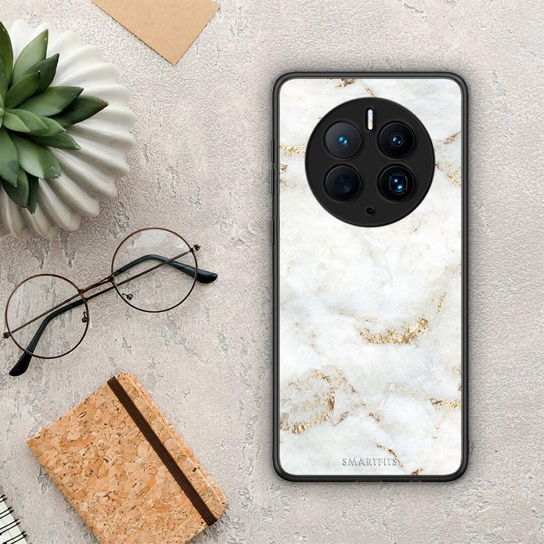 Θήκη Huawei Mate 50 Pro White Gold Marble από τη Smartfits με σχέδιο στο πίσω μέρος και μαύρο περίβλημα | Huawei Mate 50 Pro White Gold Marble Case with Colorful Back and Black Bezels