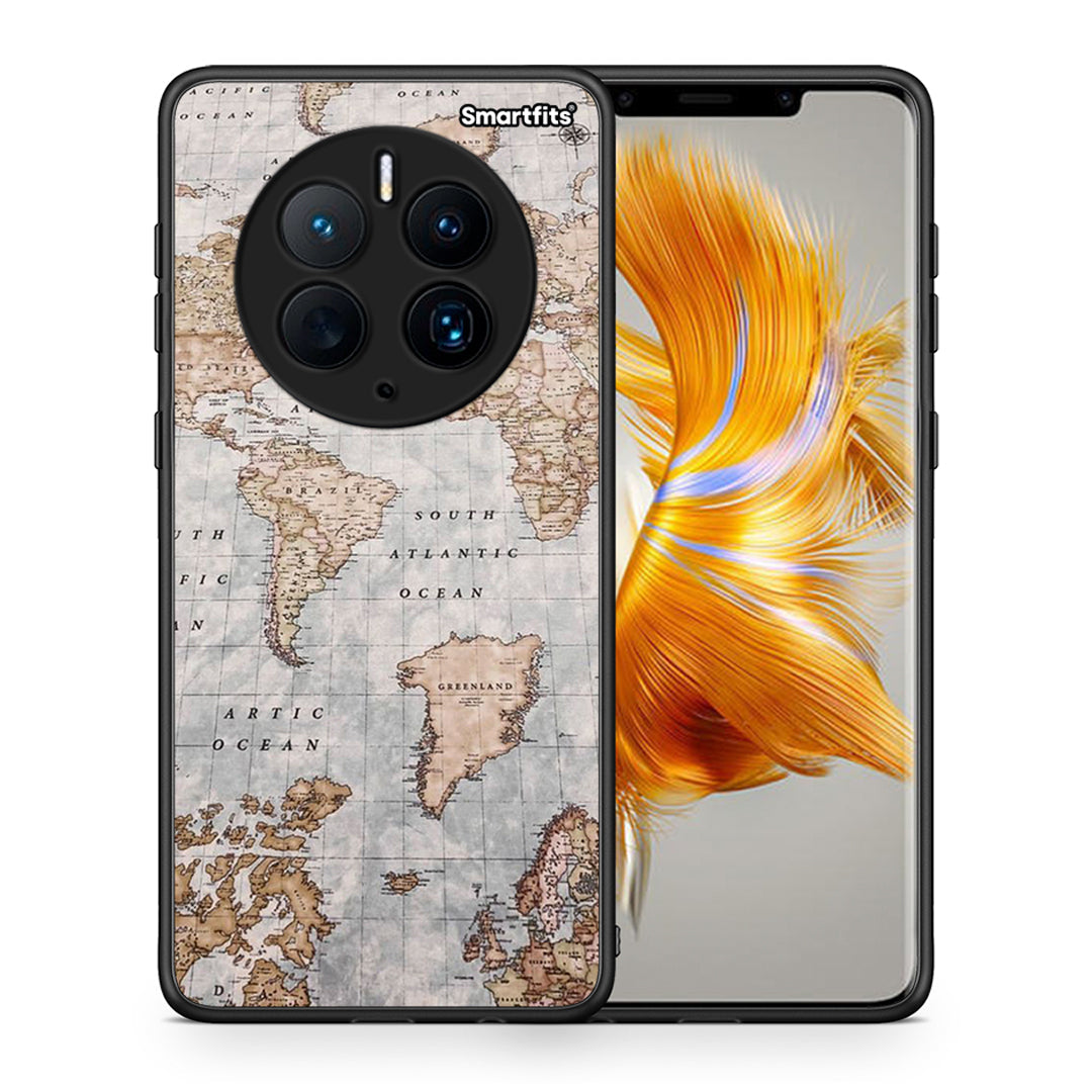 Θήκη Huawei Mate 50 Pro World Map από τη Smartfits με σχέδιο στο πίσω μέρος και μαύρο περίβλημα | Huawei Mate 50 Pro World Map Case with Colorful Back and Black Bezels