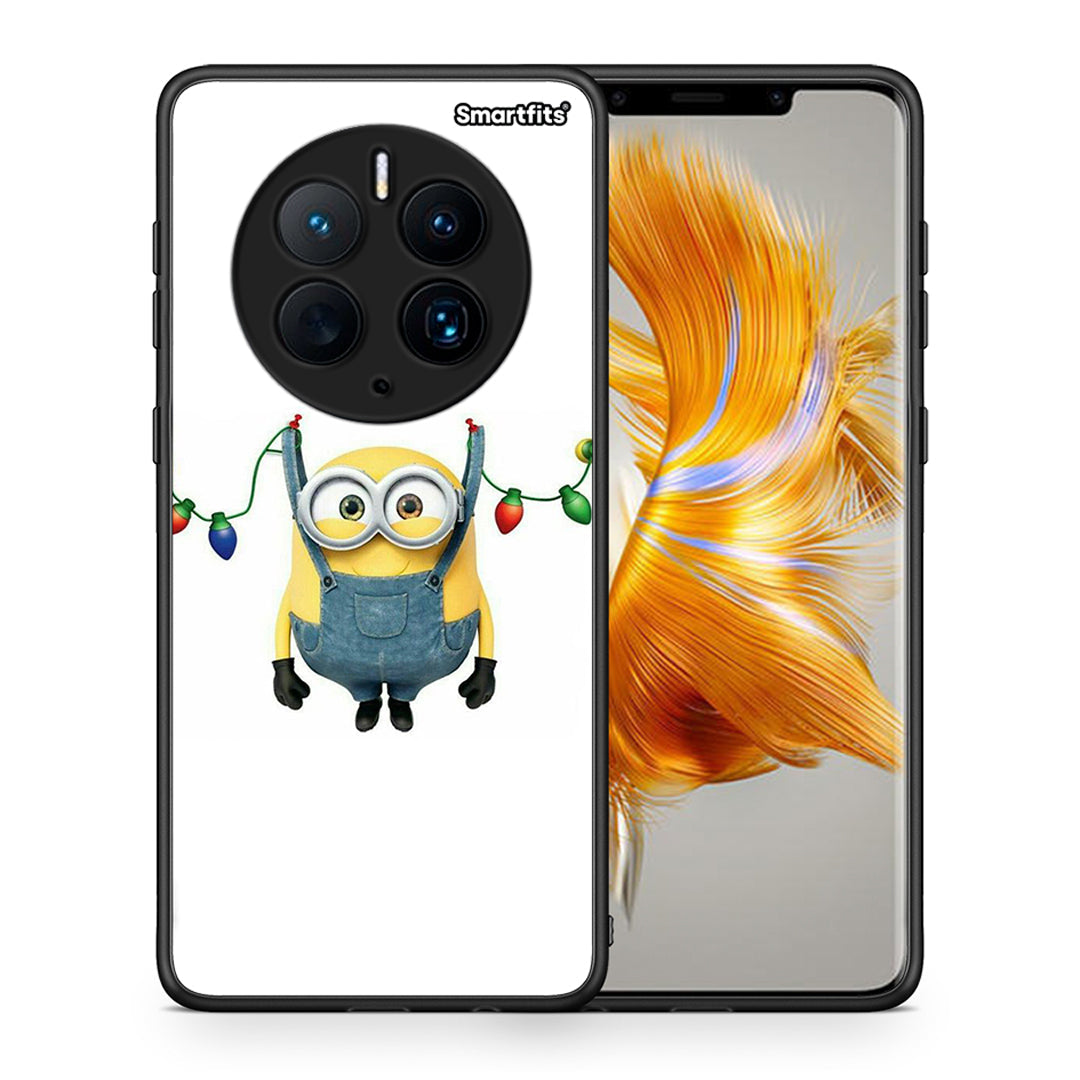 Θήκη Huawei Mate 50 Pro Xmas Minion Lights από τη Smartfits με σχέδιο στο πίσω μέρος και μαύρο περίβλημα | Huawei Mate 50 Pro Xmas Minion Lights Case with Colorful Back and Black Bezels