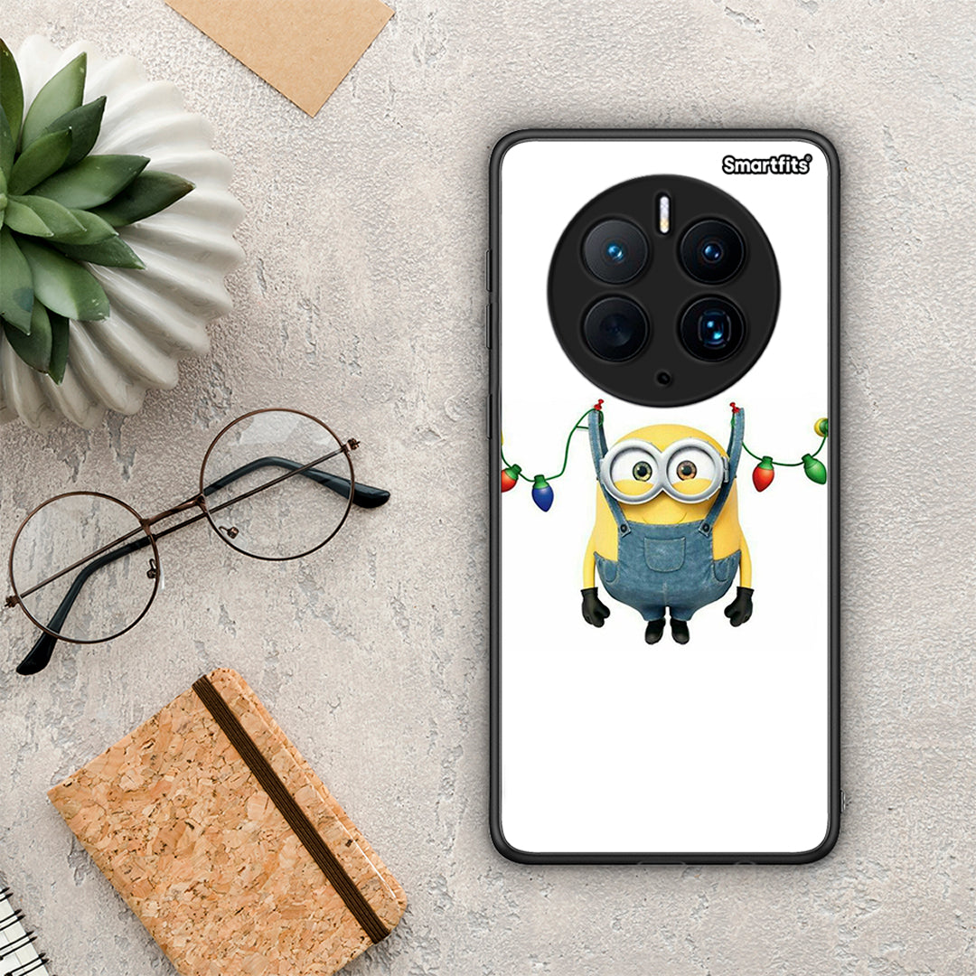 Θήκη Huawei Mate 50 Pro Xmas Minion Lights από τη Smartfits με σχέδιο στο πίσω μέρος και μαύρο περίβλημα | Huawei Mate 50 Pro Xmas Minion Lights Case with Colorful Back and Black Bezels