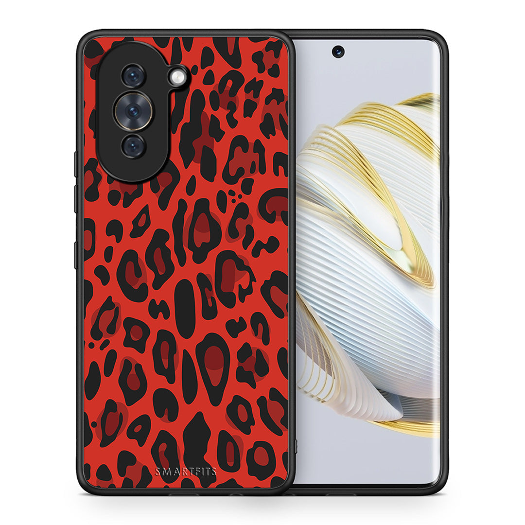 Θήκη Huawei Nova 10 Red Leopard Animal από τη Smartfits με σχέδιο στο πίσω μέρος και μαύρο περίβλημα | Huawei Nova 10 Red Leopard Animal case with colorful back and black bezels