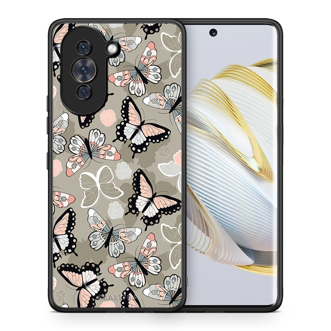 Θήκη Huawei Nova 10 Butterflies Boho από τη Smartfits με σχέδιο στο πίσω μέρος και μαύρο περίβλημα | Huawei Nova 10 Butterflies Boho case with colorful back and black bezels