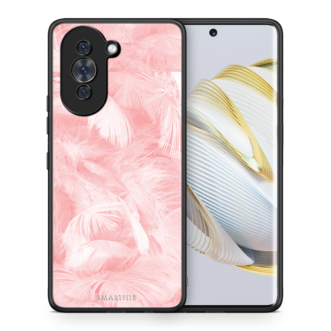 Θήκη Huawei Nova 10 Pink Feather Boho από τη Smartfits με σχέδιο στο πίσω μέρος και μαύρο περίβλημα | Huawei Nova 10 Pink Feather Boho case with colorful back and black bezels