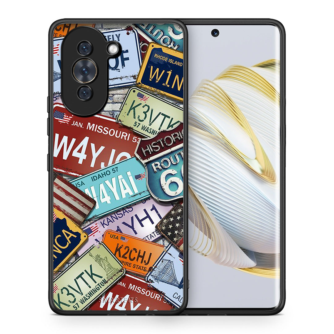 Θήκη Huawei Nova 10 Car Plates από τη Smartfits με σχέδιο στο πίσω μέρος και μαύρο περίβλημα | Huawei Nova 10 Car Plates case with colorful back and black bezels