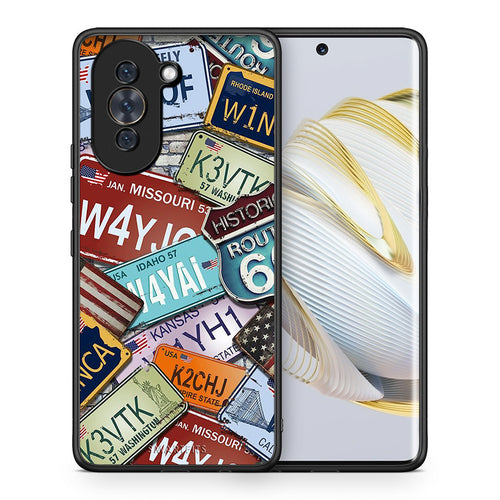 Θήκη Huawei Nova 10 Car Plates από τη Smartfits με σχέδιο στο πίσω μέρος και μαύρο περίβλημα | Huawei Nova 10 Car Plates case with colorful back and black bezels
