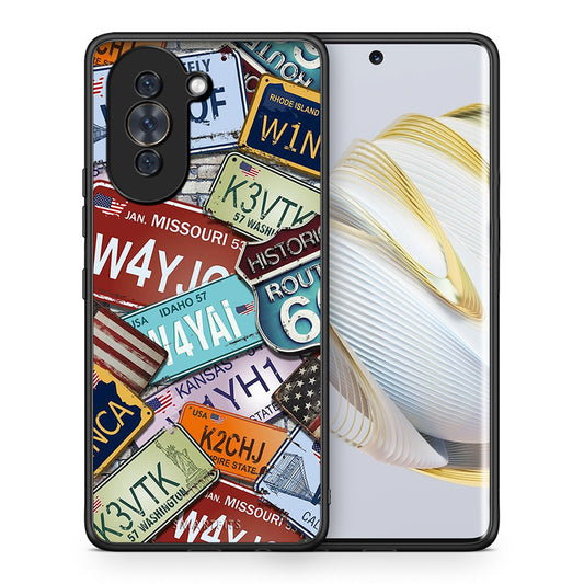 Θήκη Huawei Nova 10 Car Plates από τη Smartfits με σχέδιο στο πίσω μέρος και μαύρο περίβλημα | Huawei Nova 10 Car Plates case with colorful back and black bezels