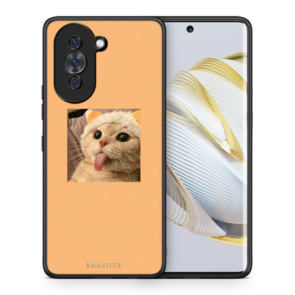 Θήκη Huawei Nova 10 Cat Tongue από τη Smartfits με σχέδιο στο πίσω μέρος και μαύρο περίβλημα | Huawei Nova 10 Cat Tongue case with colorful back and black bezels