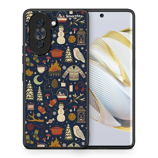 Θήκη Huawei Nova 10 Christmas Elements από τη Smartfits με σχέδιο στο πίσω μέρος και μαύρο περίβλημα | Huawei Nova 10 Christmas Elements case with colorful back and black bezels