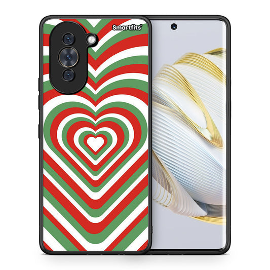 Θήκη Huawei Nova 10 Christmas Hearts από τη Smartfits με σχέδιο στο πίσω μέρος και μαύρο περίβλημα | Huawei Nova 10 Christmas Hearts case with colorful back and black bezels