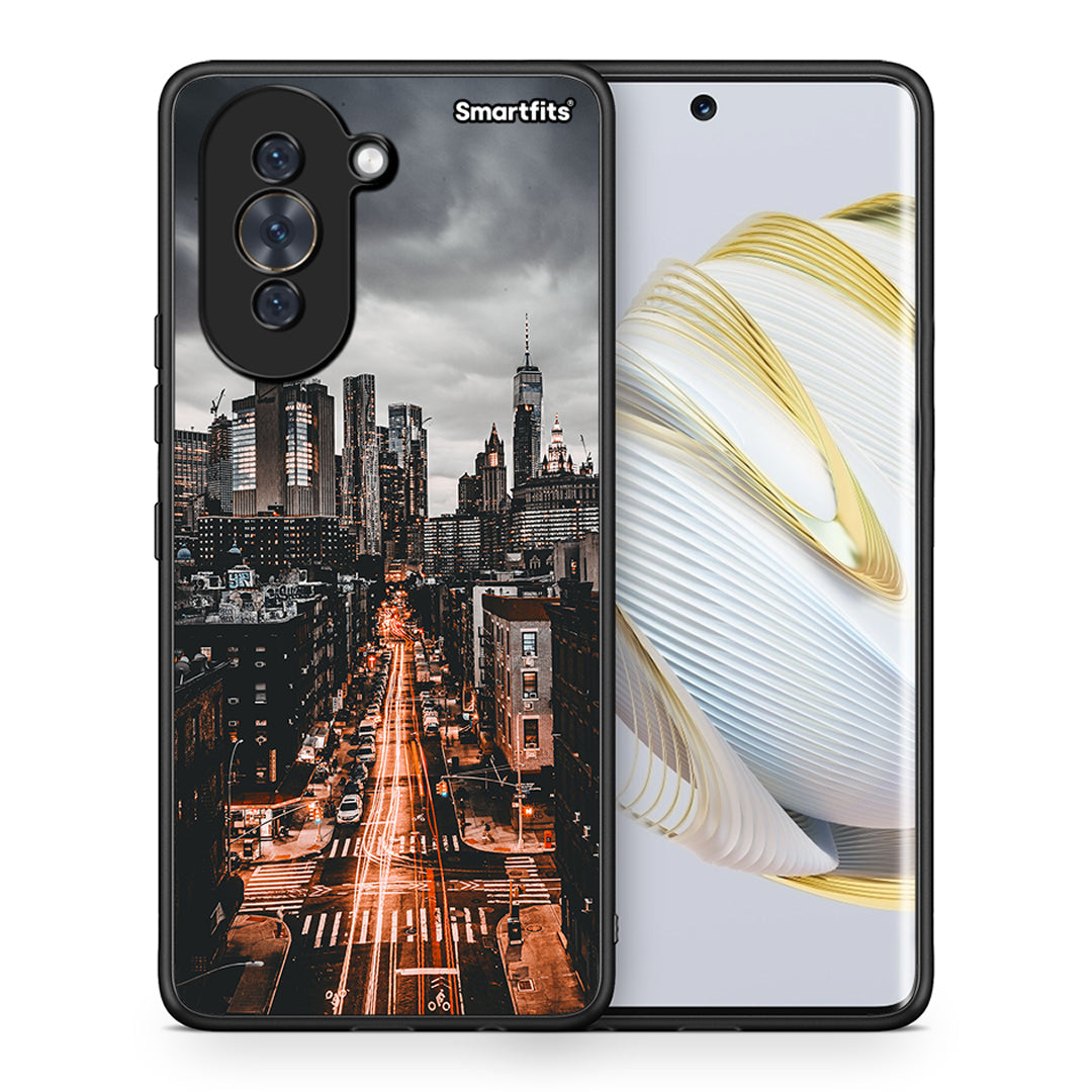 Θήκη Huawei Nova 10 City Lights από τη Smartfits με σχέδιο στο πίσω μέρος και μαύρο περίβλημα | Huawei Nova 10 City Lights case with colorful back and black bezels