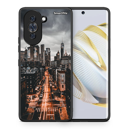 Θήκη Huawei Nova 10 City Lights από τη Smartfits με σχέδιο στο πίσω μέρος και μαύρο περίβλημα | Huawei Nova 10 City Lights case with colorful back and black bezels