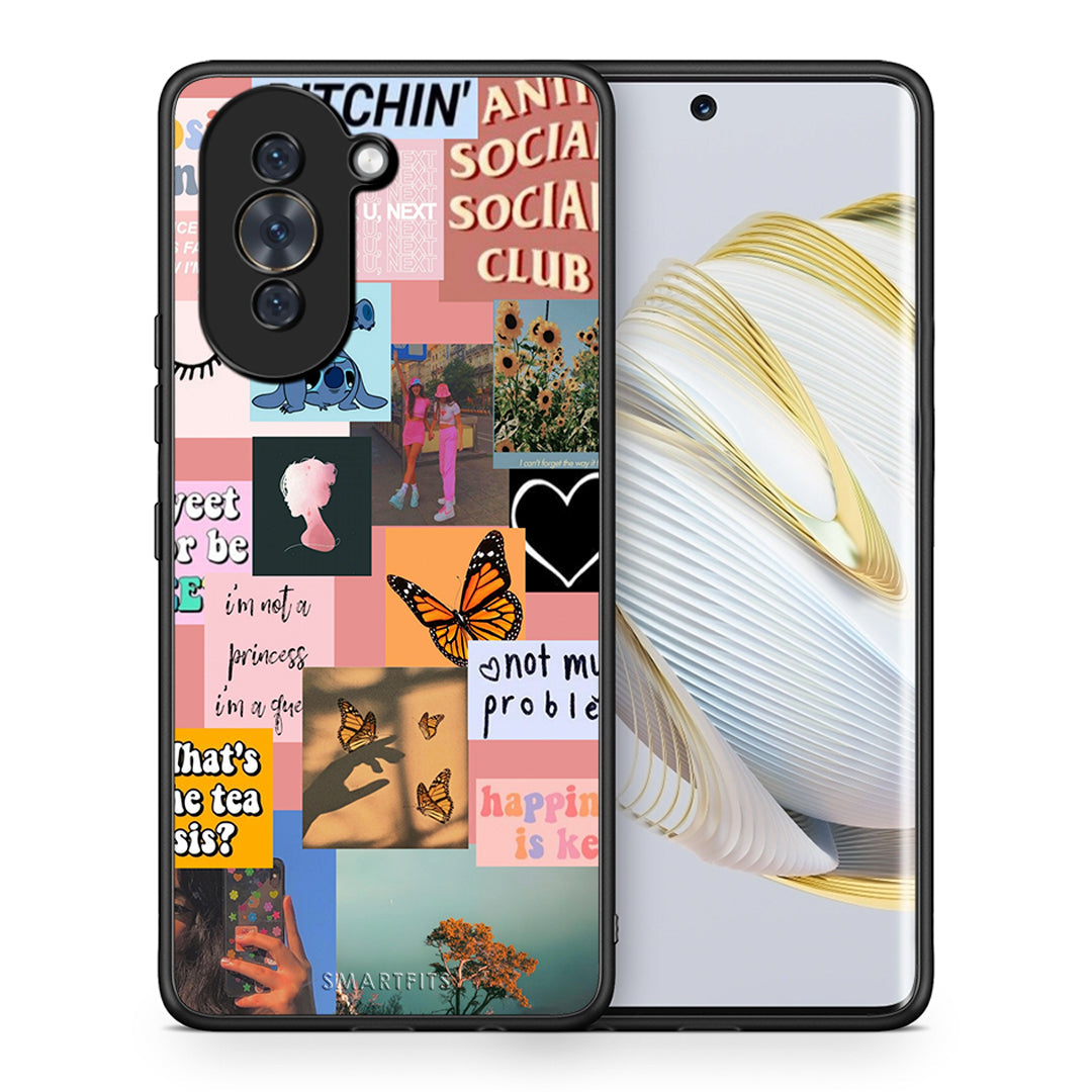Θήκη Αγίου Βαλεντίνου Huawei Nova 10 Collage Bitchin από τη Smartfits με σχέδιο στο πίσω μέρος και μαύρο περίβλημα | Huawei Nova 10 Collage Bitchin case with colorful back and black bezels