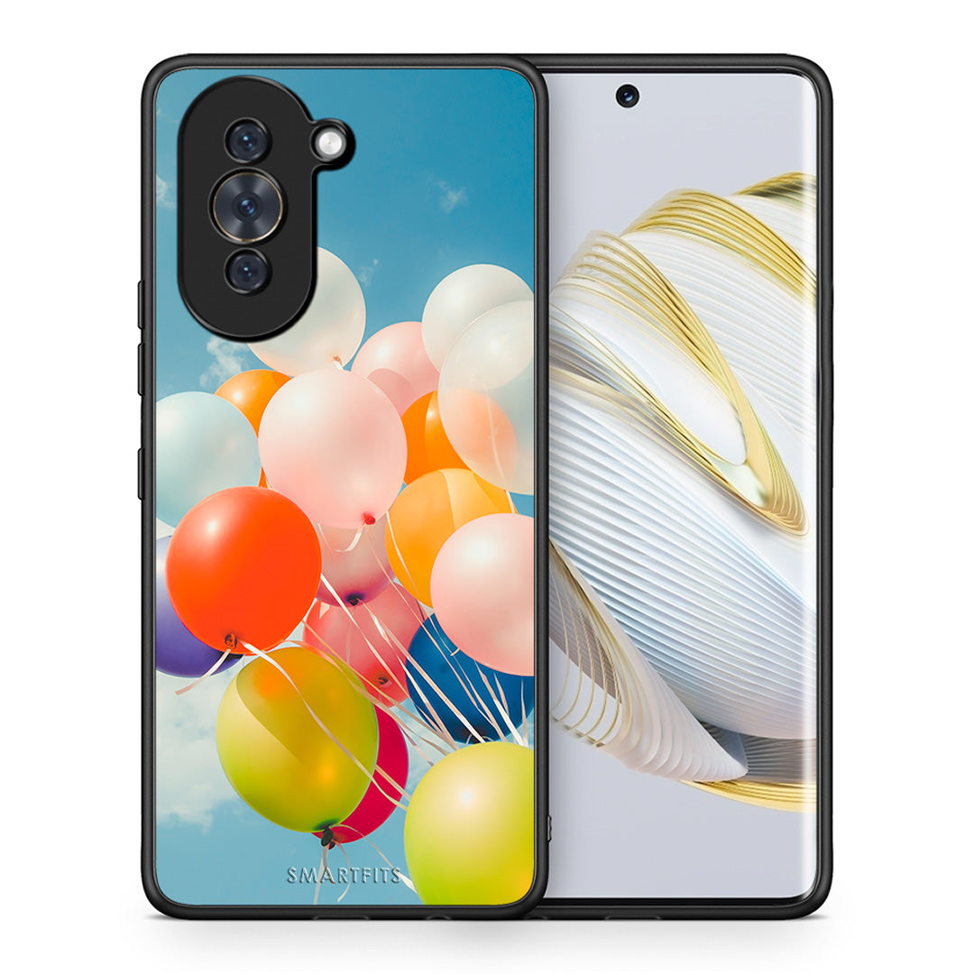 Θήκη Huawei Nova 10 Colorful Balloons από τη Smartfits με σχέδιο στο πίσω μέρος και μαύρο περίβλημα | Huawei Nova 10 Colorful Balloons case with colorful back and black bezels