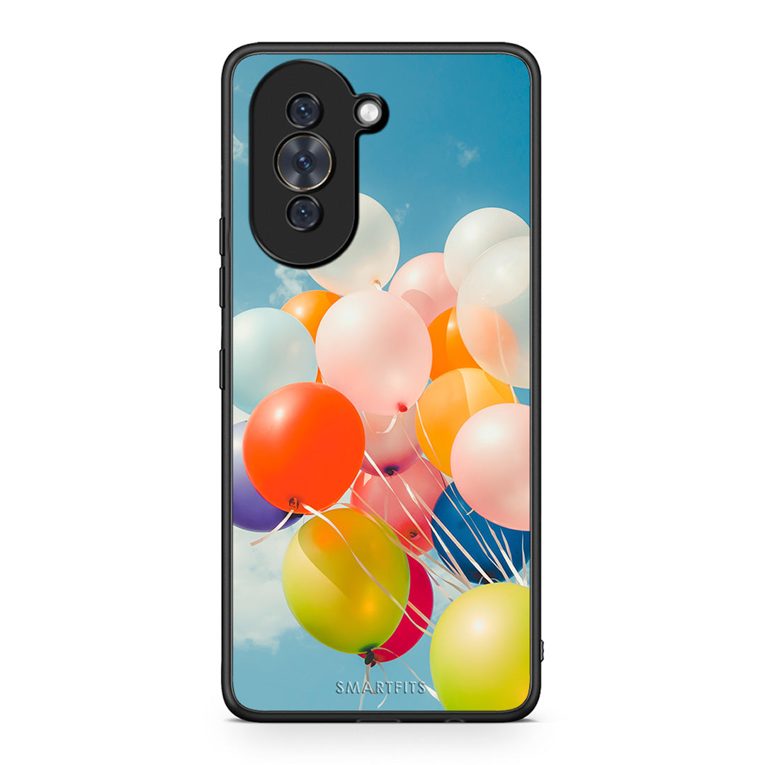 Huawei Nova 10 Colorful Balloons θήκη από τη Smartfits με σχέδιο στο πίσω μέρος και μαύρο περίβλημα | Smartphone case with colorful back and black bezels by Smartfits