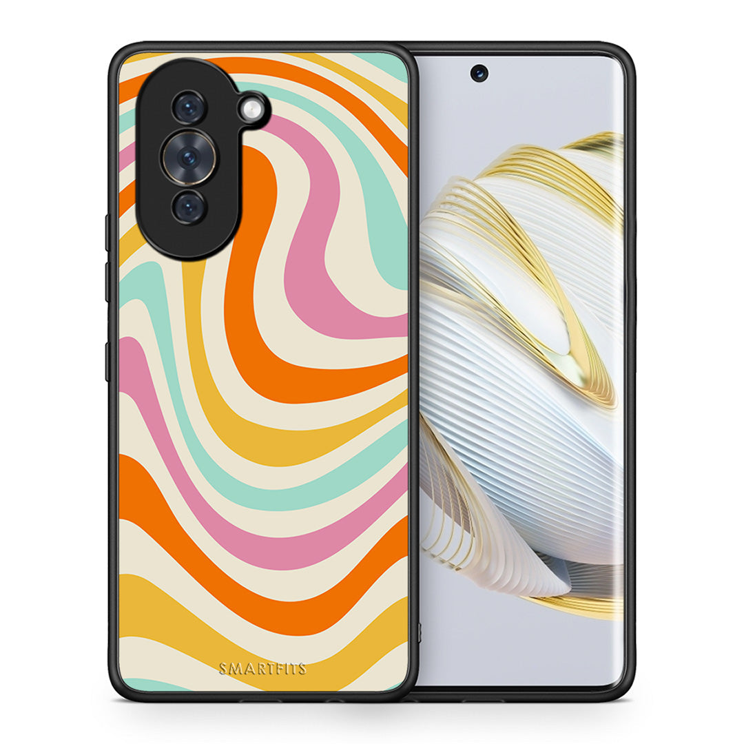 Θήκη Huawei Nova 10 Colourful Waves από τη Smartfits με σχέδιο στο πίσω μέρος και μαύρο περίβλημα | Huawei Nova 10 Colourful Waves case with colorful back and black bezels